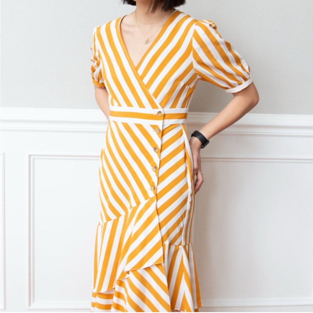 Topshop Cut About Stripe Ruffle Midi Dress US 8
